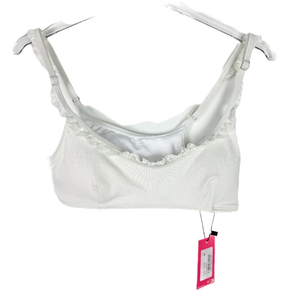 NWT Edikted Lacey Ruffled Bikini Top Ribbed Bralette White Size Medium M NEW - Picture 2 of 11